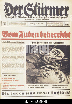 Nationalsozialismus/Nationalsozialismus, Presse, Zeitung "der Stürmer", Nummer 10, Nürnberg, März 1940, Titel, Karikatur durch Fips, Stockfoto