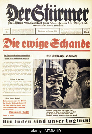 Nationalsozialismus/Nationalsozialismus, Presse, Zeitung "der Stürmer", Nummer 5, Nürnberg, Februar 1940, Titel, Karikatur durch Fips, Stockfoto