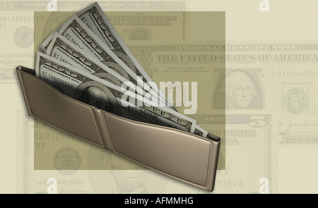 Nahaufnahme von hundert-Dollar-Scheine in der Brieftasche Stockfoto