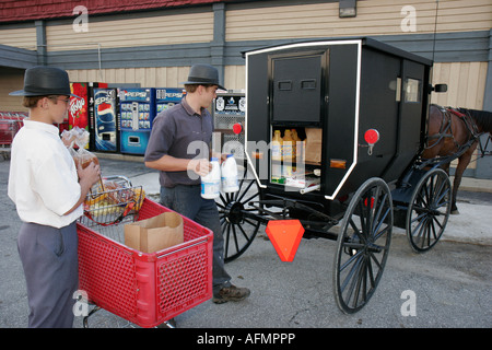 Nappanee Indiana, Amish Teenager, Teenager, Jugendliche, Jungen Jungen, männliche Kinder Kinder Kinder Jugendliche, Brüder, Lebensmittel, Buggy, IN070827114 Stockfoto