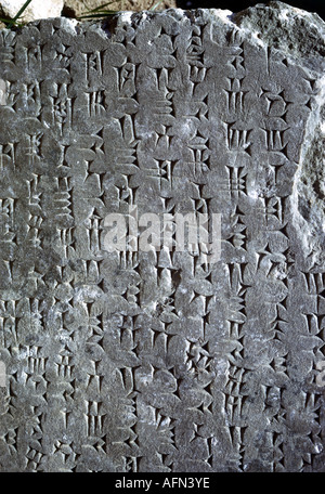 Schrift, Schrift, Keilschrift, assyrische Tontafel, Detail, Assyrien, Mesopotamien, alte Welt, Mesopotamien, historisch, historisch, uralt, Stockfoto