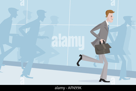 Geschäftsmann laufen und halten einen Aktenkoffer Stockfoto
