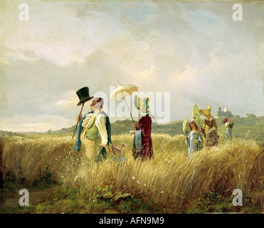 "Bildende Kunst - Spitzweg, Carl (1808 – 1885), Malerei,"Der Sonntagsspaziergang"(Sonntagsspaziergang), 1841, Öl auf Leinwand, Museum Ca Stockfoto