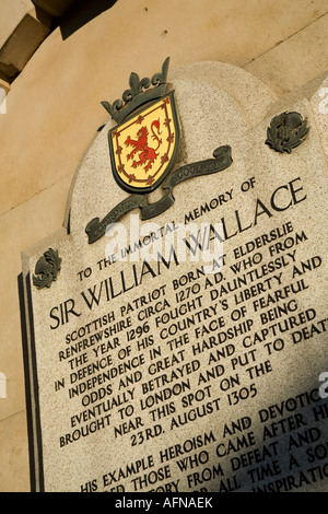 Denkmal für William Wallace Kennzeichnung der Stelle in London, wo er hingerichtet St Bart s Hospital Smithfield London Stockfoto