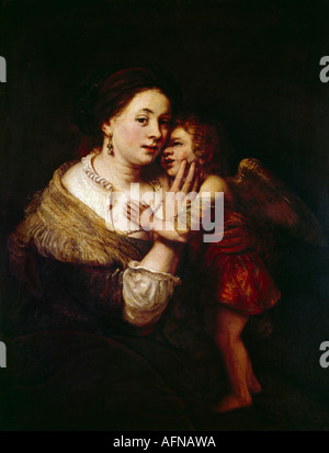 "Fine Arts, Rembrandt, (15.7.1060 - 4.10.1669), Malerei,"Venus und Amor", Öl auf Leinwand, Louvre, Paris, Harmenszon van Rijn Stockfoto