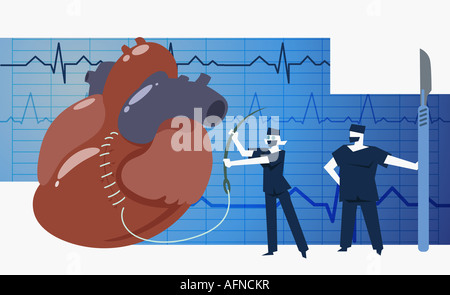 Weibliche Chirurg Nähte ein menschliches Herz Stockfoto