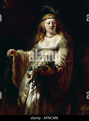 "Fine Arts, Rembrandt, (15.7.1606 - 4.10.1669), Malerei, 'Saskia van Uylenburgh als Flora', 1635, Öl auf Holz, 123, 50 x 97, 50 ° c Stockfoto