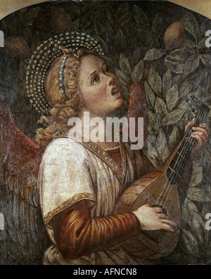 "Bildende Kunst - Melozzo da Forli (1438-1494), Malerei, 'Angel Musiker', Prado, Madrid Religion, religiöse Kunst, Lilienstengel, Halo Stockfoto