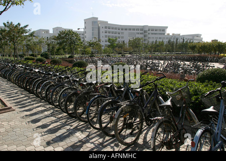 Shanghai China Shanghai University Campus wurde soeben abgeschlossen Fahrradpark Stockfoto