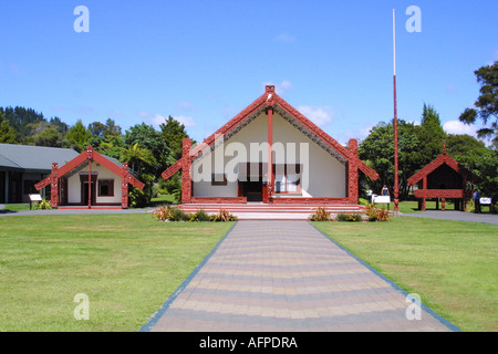 Marae Maori Haus Rotorua Neuseeland treffen Stockfoto