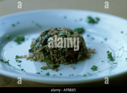 COSTA RICA traditionelle Speisen genannt GALLO PINTO-Bohnen und Reis serviert zum Frühstück Stockfoto