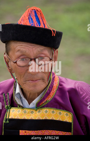 Alten Bogenschützen beim Naadam Festival UB Mongolei Stockfoto