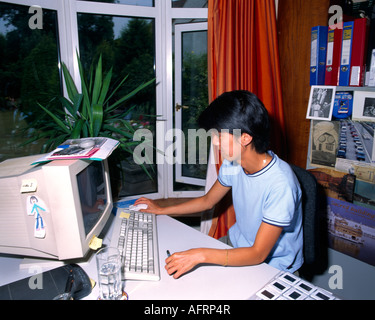 Chinesische Frau am Computer Stockfoto