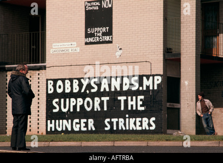 Wandmalerei] Wandbild Bobby Sands MP unterstützen, die auf "Hungerstreik" Belfast Nordirland gestorben. 1981 1980 s UK HOMER SYKES Stockfoto