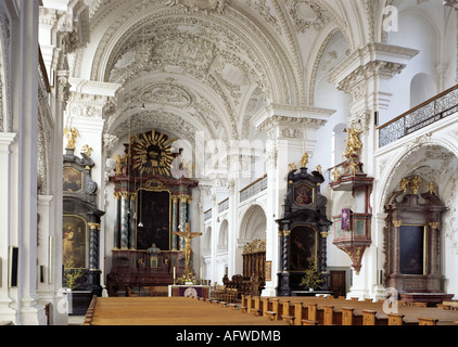 Geographie/Reisen, Deutschland, Baden-Württemberg, Friedrichshafen, Kirchen, Schloss Kirche, Innenansicht, Blick auf Kanzel und Hochaltar, 1654, von Michael Beer erbaut, Additional-Rights - Clearance-Info - Not-Available Stockfoto