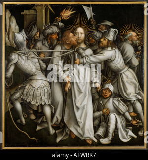 Bildende Kunst, Holbein, Hans der Ältere (1465-1524), Panel, "Graue Passion", Kuß des Judas, ca. 1498, öl Tempera auf Tannenholz, 88 cm x 86 cm, Fürstlich Fürstenbergische Sammlungen, Donaueschingen,, Artist's Urheberrecht nicht gelöscht werden Stockfoto