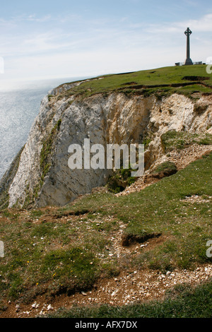 Cliff Erosion auf Tennyson Down und Lord Tennyson memorial Stockfoto