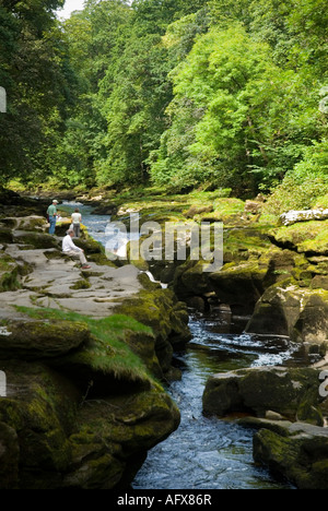 Menschen an der Strid Schönheit Stelle am Fluss Wharf in Yorkshire Stockfoto