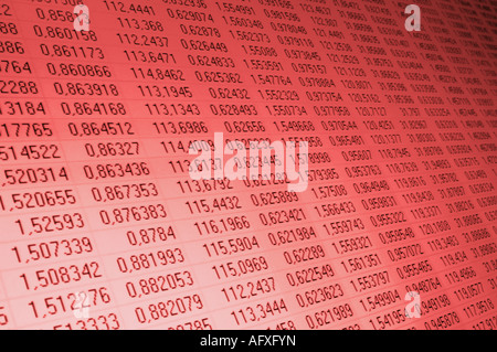 Zahlen auf einem Computermonitor in roter Farbe bemalt Stockfoto