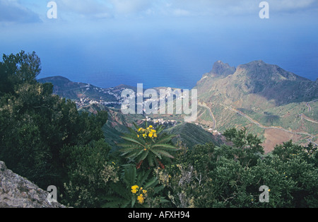 Nord Teneriffa Kanarische Inseln Februar blickte auf Tagahana aus dem Roque de Los Pasos Blickwinkel Stockfoto