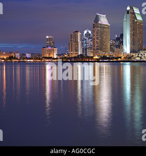 Nachtansicht des San Diego City Innenstadt, CA, USA Stockfoto