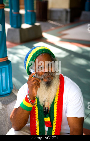 Lokalen Charakter, ein Künstler Schnitzer auf Caudan Waterfront in Mauritius. Stockfoto