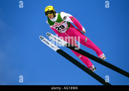 Weißflog, Jens, * 21.7.1964, deutscher Sportler (Skispringen), in voller Länge, nordische Skiweltmeisterschaft, Val di Fiemme, Predazzo, 7.2.1991 - 21.2.1991, Stockfoto