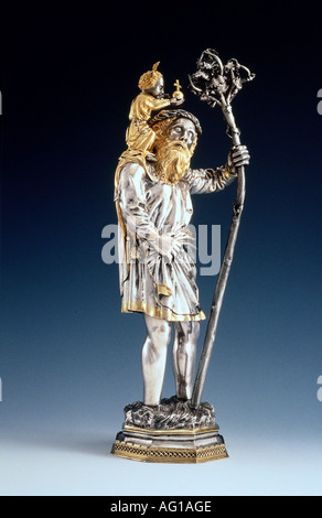 Bildende Kunst, religiöse Kunst, Heiligen, Saint Christopher, Statue, wahrscheinlich Basel, ca. 1440, Schweizer Kommission der Gottfried-Keller-Stiftung, Winterthur,, Artist's Urheberrecht nicht gelöscht werden Stockfoto