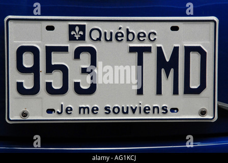 Kfz-Kennzeichen Je me Souviens Provinz Quebec Kanada Stockfoto