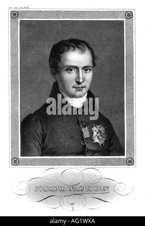 Bonaparte, Joseph, 7.1.1768 - 28.4.1844, französischer Politiker, Porträt, Gravieren, 19. Jahrhundert, König von Neapel 1806 - 1808, König von Spanien, 1808 - 1813, Frankreich,, Artist's Urheberrecht nicht gelöscht werden Stockfoto