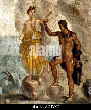 Bildende Kunst, antike, Römisches Reich, Fresko, Perseus und Andromeda, Pompeji, 1. Jahrhundert n. Chr., Nationalmuseum Neapel, Wand-Pai