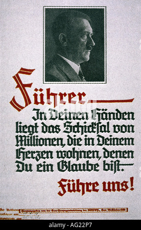 Nationalsozialismus/Nationalsozialismus, Propaganda, Porträt Adolf Hitlers mit Wahlspruch, Kalenderblatt, 1930er, 30er Jahre, Nazi-Deutschland, Drittes Reich, Politik, 20. Jahrhundert, Stockfoto