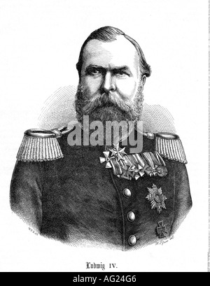 Ludwig IV., 12.9.1837 - 13.3. 1892, Großfürst von Hessen und Rhein 13.6.1877 - 13.3.1892, Porträt, Gravur nach Zeichnung von Pfnorr, 19. Jahrhundert, Deutschland, Uniform, Ludwig, Stockfoto