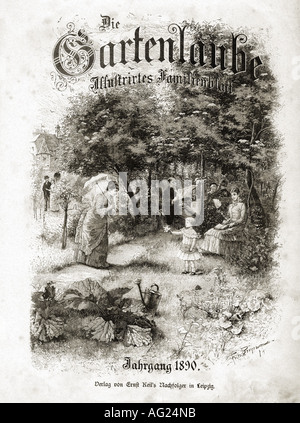 Presse / Medien, Zeitschriften, 'Die Gartenlaube', Titel, Band 1890, Gravur durch Fritz Berger, Familie, Park, Stockfoto