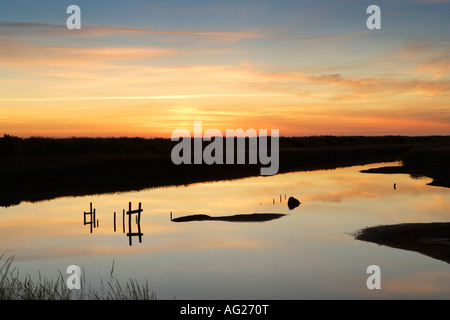 Sonnenaufgang, Titchwell Sümpfe RSPB Reserve, Norfolk, Großbritannien Stockfoto