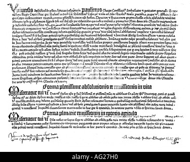 Gutenberg, Johannes Gensfleisch zur Ladens zum um, ca. 1400 - 3.2.1468, deutscher Erfinder, Ablassbrief, Religion, historisch, historisch, Stockfoto