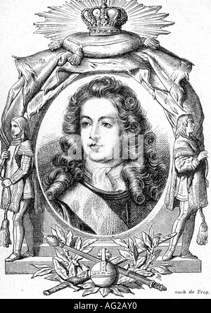 Stuart, James Francis Edward, 20.6.1688 - 12.1.1766, Thronanwärter von Großbritannien 1701 - 1766, Porträt, Gravur 19. Jahrhundert, Prince of Wales 1688 - 1689, "The Old Pretender", Jacobites, England, Schottland, Stockfoto