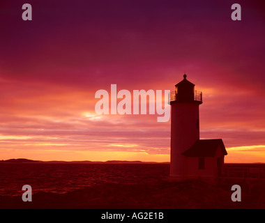 Annisquam Leuchtturm Cape Ann Massachusetts USA bei Sonnenuntergang Stockfoto