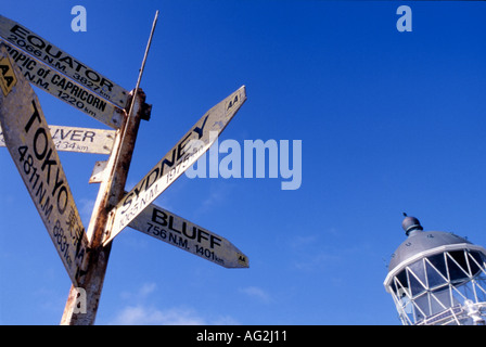 Cape Reinga Leuchtturm und Wegweiser Nordinsel Neuseeland Stockfoto