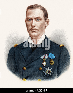 Haakon VII, 3.8.1872 - 21.9.1957, König von Norwegen 18.11.1905 - 21.9.1957, Porträt, Gravur, 1895, Stockfoto