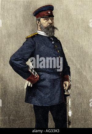 Ludwig IV., 12.9.1837 - 13.3. 1892, Großfürst von Hessen und Rhein 13.6.1877 - 13.3.1892, halbe Länge, Gravur, 19. Jahrhundert, Deutschland, Uniform, Ludwig, später farbig, Stockfoto