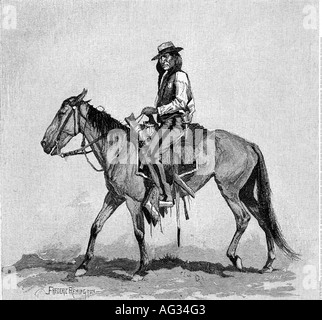 Geografie/Reisen, USA, Menschen, amerikanische Ureinwohner, Reservierung, San Carlos, Arizona, gebürtiger Polizist, Gravur nach Frederic Remington (1861 - 1909), Apache, Polizei, Nordamerika, amerikanische Indianer, 19. Jahrhundert, historisch, historisch, Stockfoto