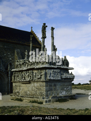 Geographie/Reise, Frankreich, Tronoen, Denkmäler, kalvarienberg, 1450 - 1470, Stockfoto