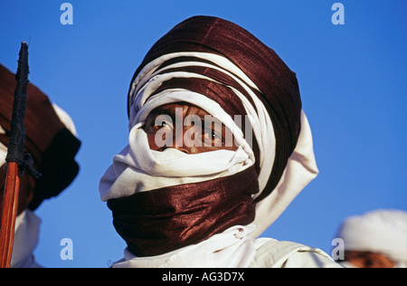 Algerien Tamanrasset Mann der Tuareg Stamm mit Turban während des TAFSIT oder Spring Festivals Stockfoto