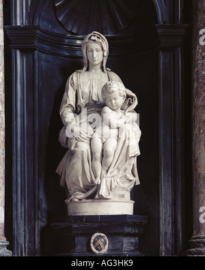 Bildende Kunst, Michelangelo Buonarotti (1475-1564), der Skulptur, der Hl. Maria mit dem Jesuskind, 1488-1501, Kirche der Muttergottes, Brügge, Belgien, Artist's Urheberrecht nicht gelöscht werden Stockfoto