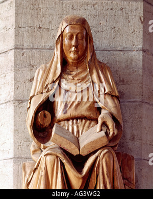 Birgitta, ca. 1303 - 23.7.1373, Heiliger, Gründer des Bridgettiner Orden (ca. 1346), sitzend mit Buch, Skulptur, Holz, Vadstena, Münster, ca. 1470, Stockfoto