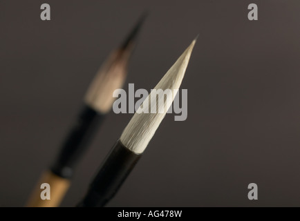 Zwei Pinsel an einem grauen Boden zurück Stockfoto