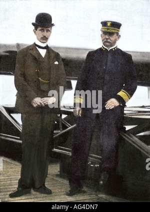 Guglielmo Marconi und Admiral Farquhar an Bord des Schiffes New York 1899. Hand - farbige Raster eines Fotos Stockfoto