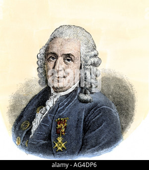 Carolus Linnaeus. Hand - farbige Holzschnitt Stockfoto