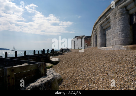 Hurst Burg zugewandten Ende eine Schindel, spucken, die 1 erstreckt sich 5 Meilen in den Solent aus Milford am Meer Hampshire Stockfoto